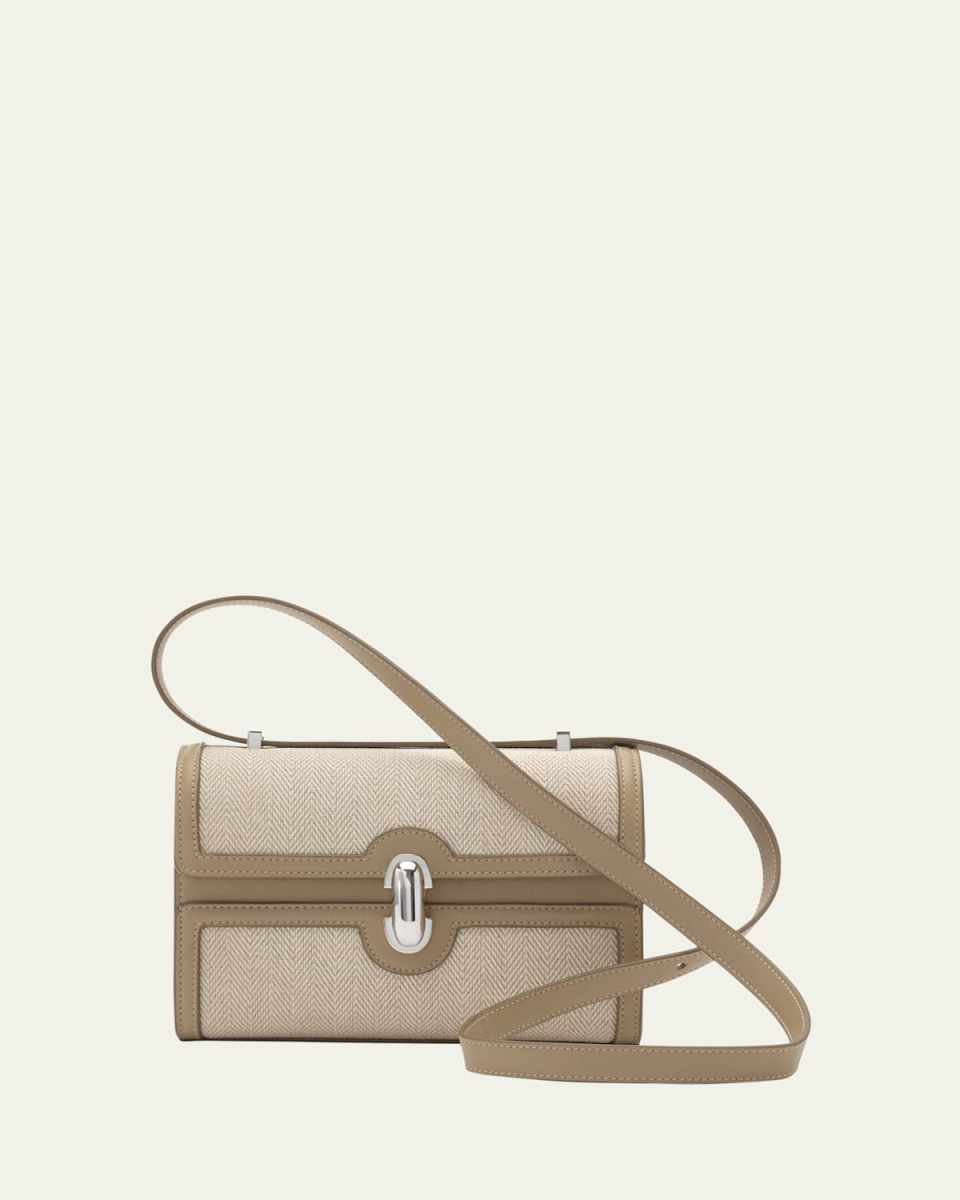 Symmetry 19 Herringbone Linen & Leather Crossbody Bag